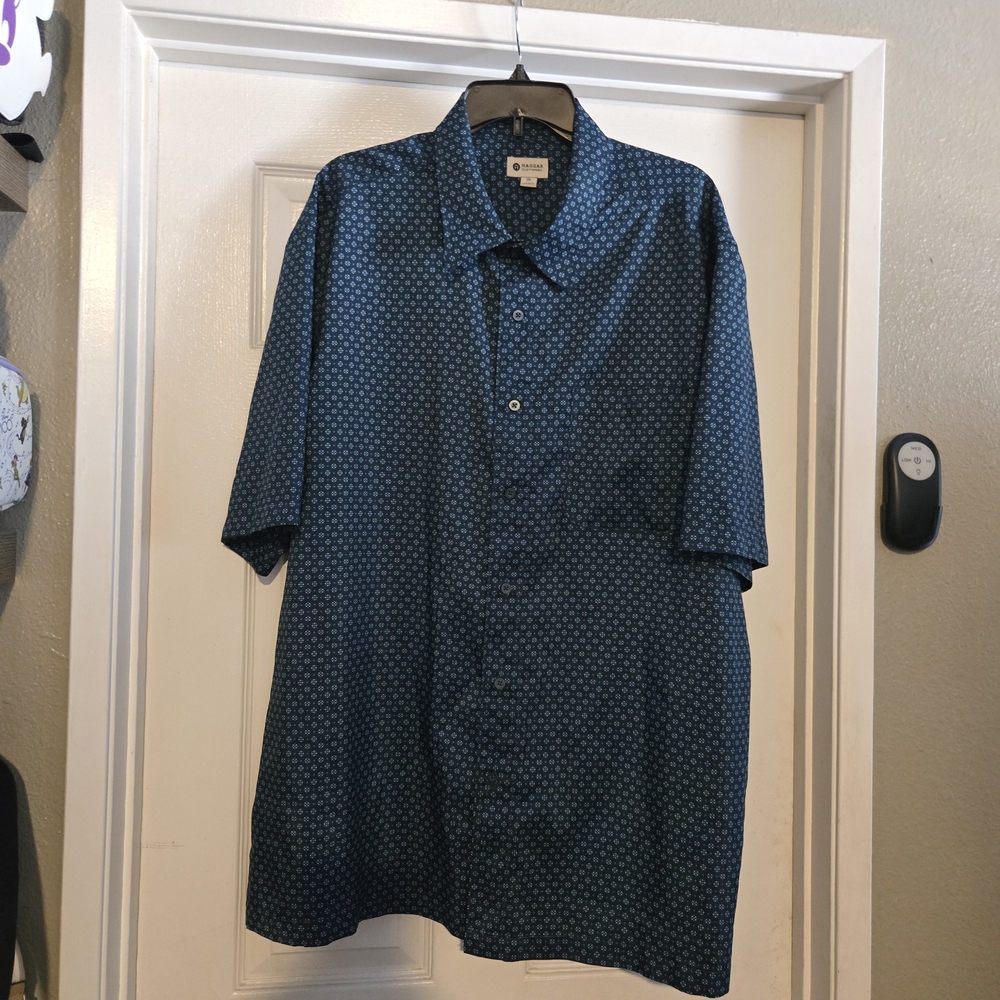 Haggar Men's Navy Patterned Button Down Shirt